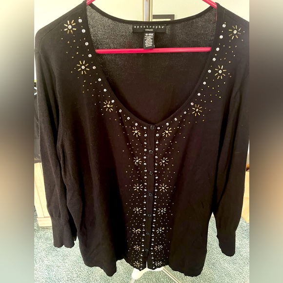 Black Embellished Long Sleeve Light Sweater Top - Picture 1 of 5